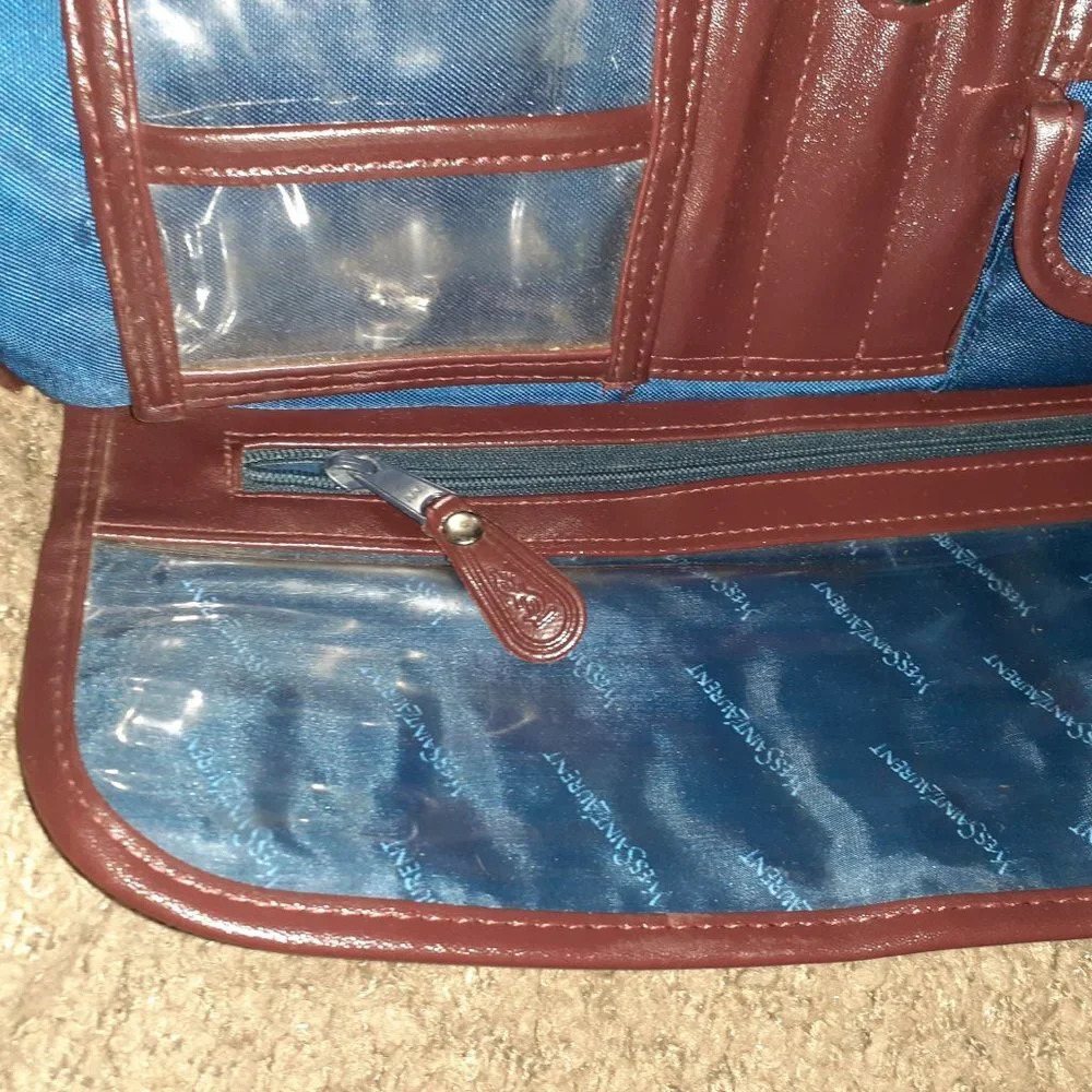 Vintage YVES SAINT LAURENT Travel Bag/Organizer-Men-Blue/Brown-Excellent - Picture 9 of 11